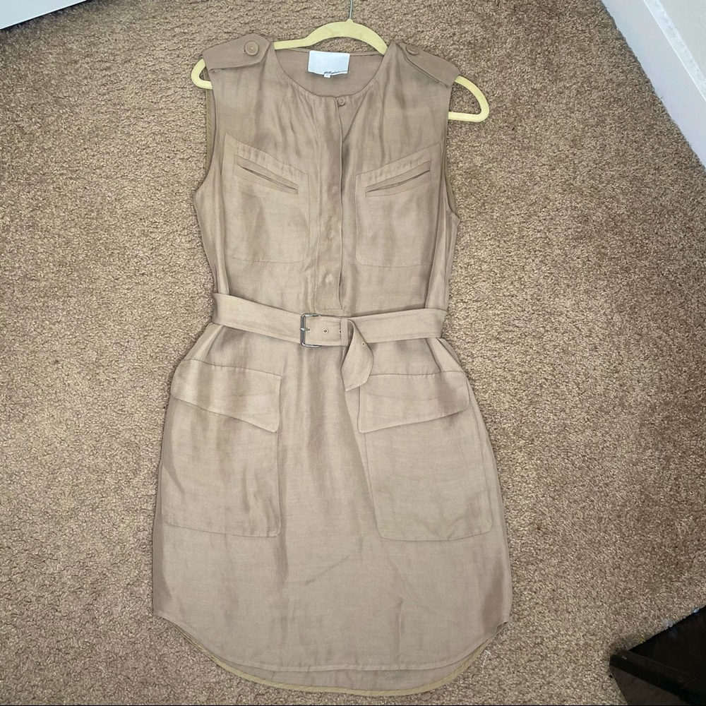 3.1 Phillip Lim Tan Sleeveless Linen Belted Twill Shirt Dress - Size 2 - Picture 2 of 11